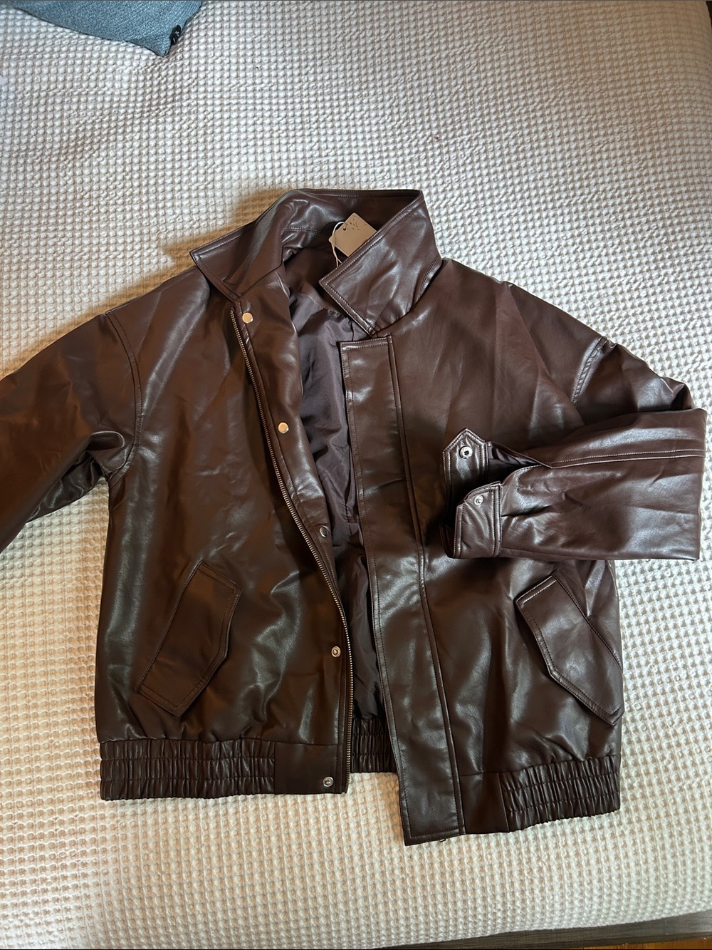 Women's Dark Brown Faux Leather Bomber Jacket
